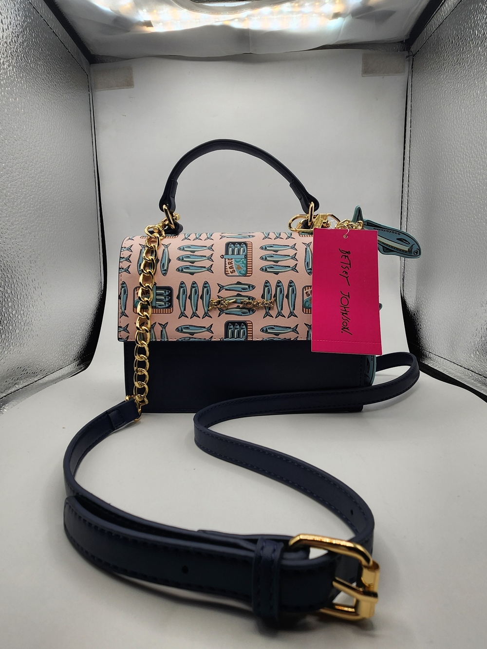 Betsey Johnson Navy & Pink Printed Top-Handle Crossbody Bag